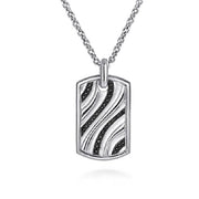 Men's Sterling Silver Dog Tag Necklace With Black Spinel Wave